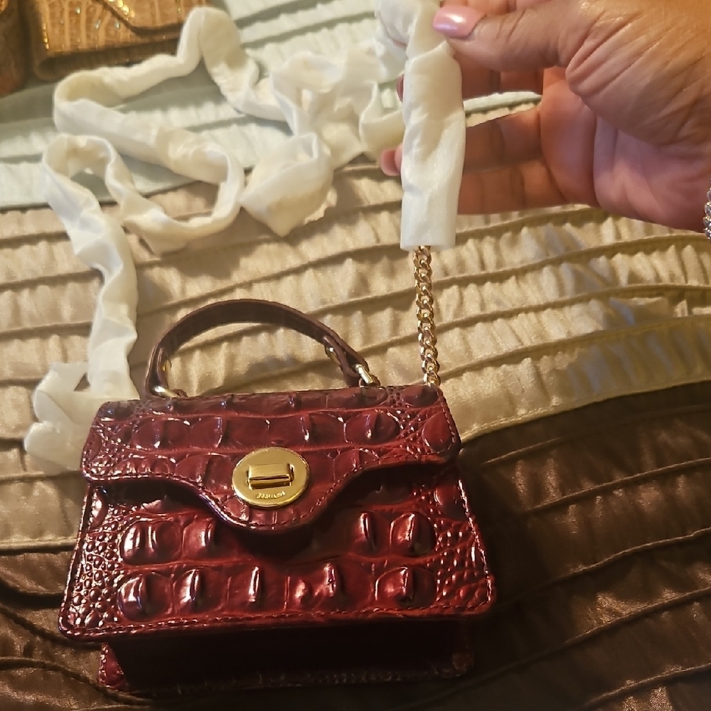 Brahmin Croc-Embossed Mini Top Handle Bag in Burgundy - Picture 5 of 7
